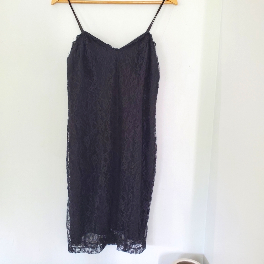 Black Lace Slip Dress Mini Sz S Party Cocktail Vintage Sexy Y2K Goth Thin Straps